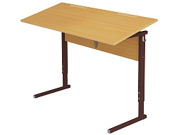 Стол с наклоном столешницы 0-35° школьный 2-местный 3-5 г/р регулируемый (бук, м/к коричневый, прямоугольная труба)