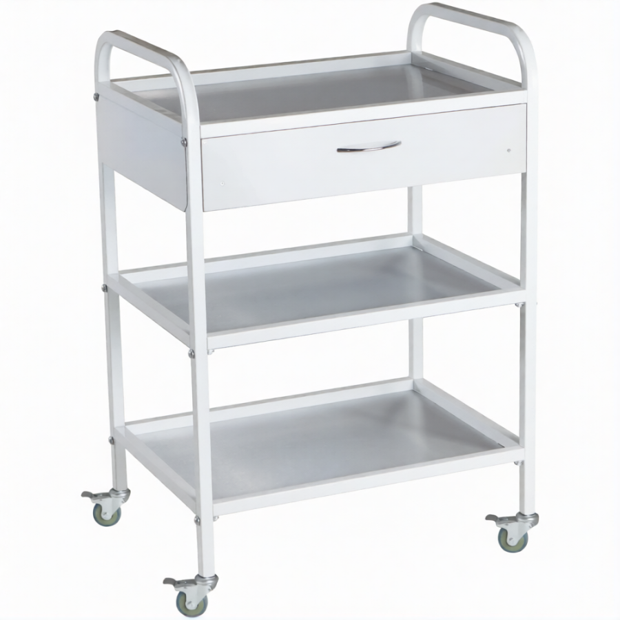 Стол медицинский инструментальный СМИ-03-01 (полки металл, колёса пластик)