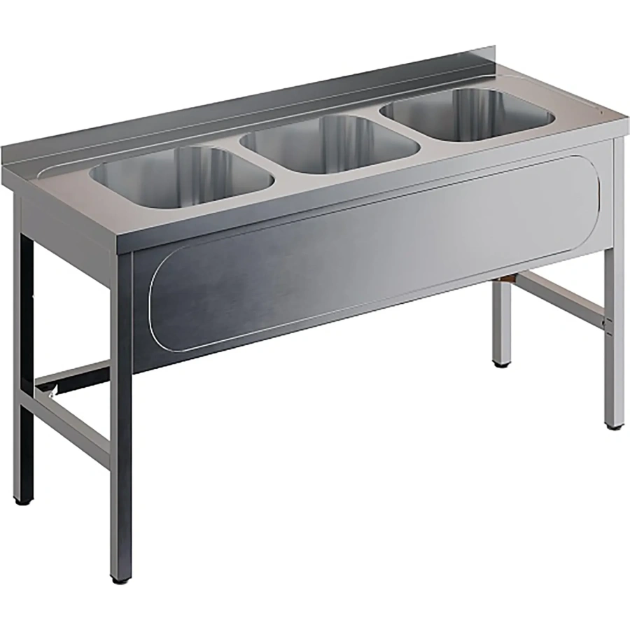 Ванна моечная трехсекционная цельнотянутая с бортом ВМЦ-3/18/7-Б