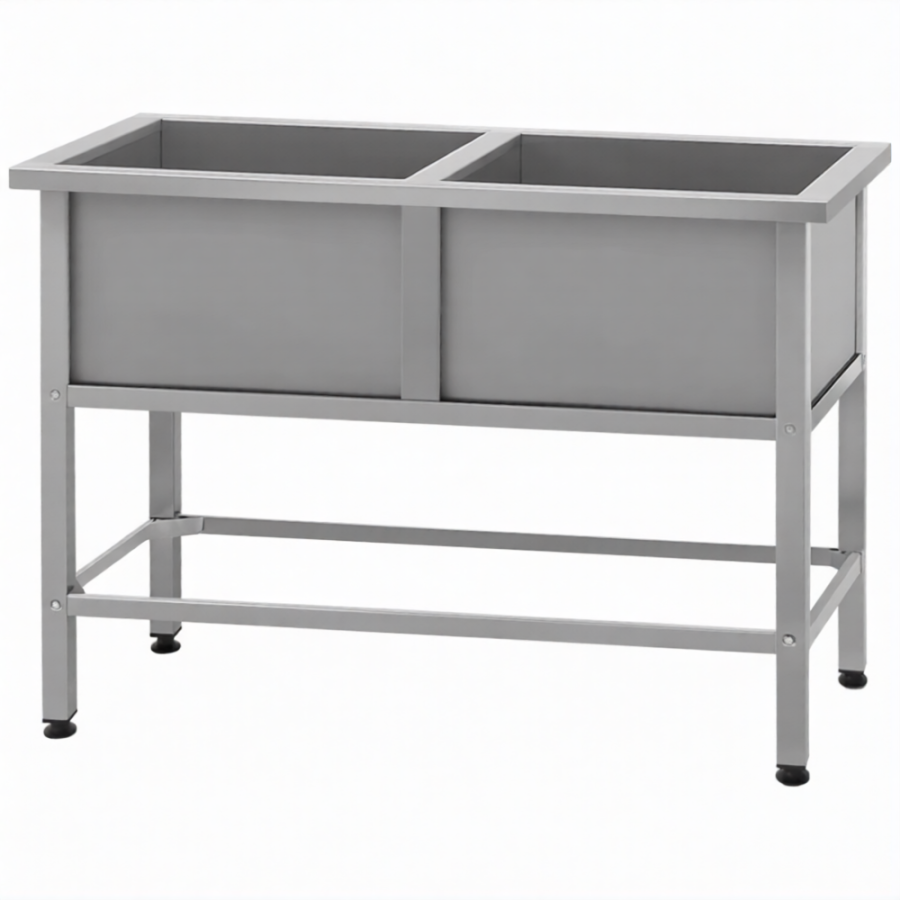 Ванна моечная ВМСн 700/2  2 м/о 600х600х350 (полка с отв. борт; ножка проф. тр. 40х40)