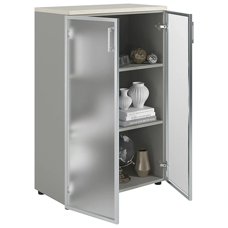 Шкаф NW 1280/2G со стеклом белое дерево/серый