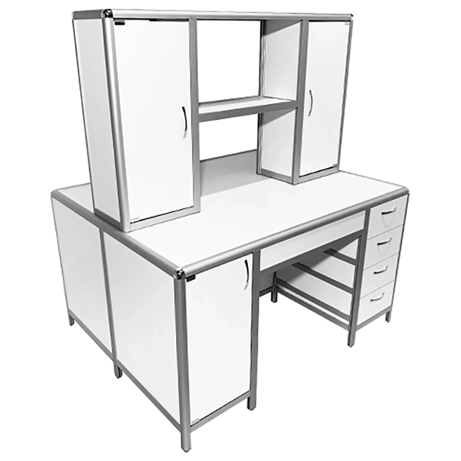 Стол лабораторный островной MED 11.004al с надстройкой (белый)